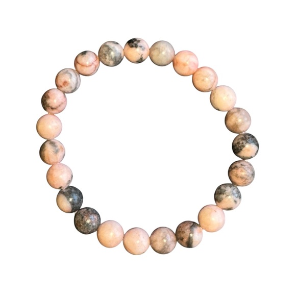 New Healing Stone Pink Zebra Jasper Bead Stretch Bracelet Balance Self Love Joy - Picture 1 of 9